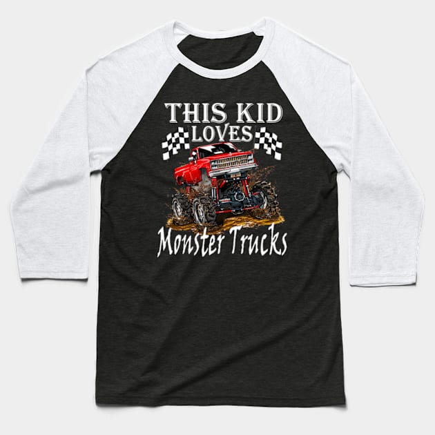 This Kid Loves Monster Trucks Boys Girls Baseball T-Shirt by Zoe Hill Autism